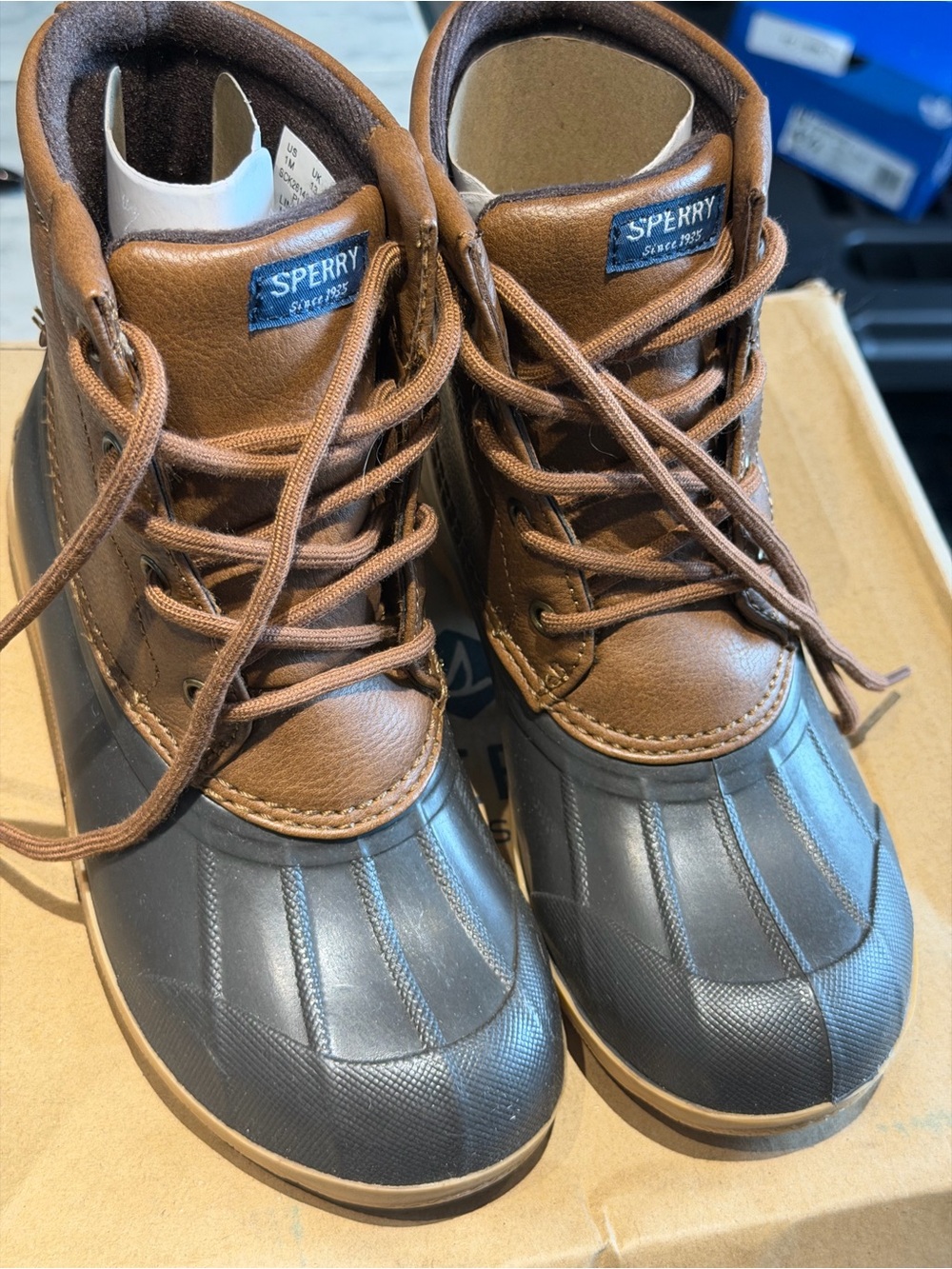 Sperry Kids Brown Leather and Gray Rubber Duck Boots